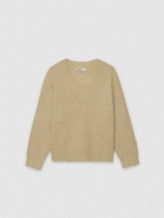 %Pto% Jersey cuello pico liso verde claro vista frontal