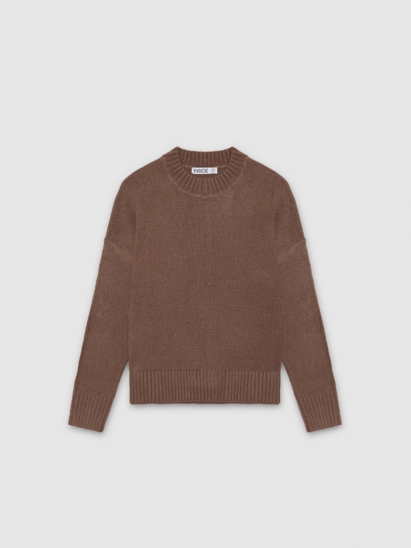  Casual jersey knit round neck brown front view
