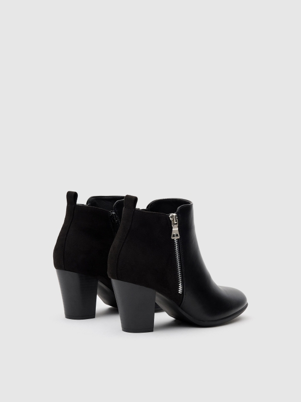Black combined heeled ankle boot 45º back view