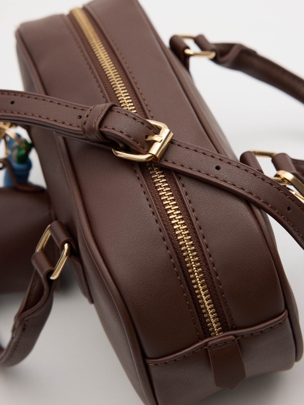 Brown faux leather bag brown detail view