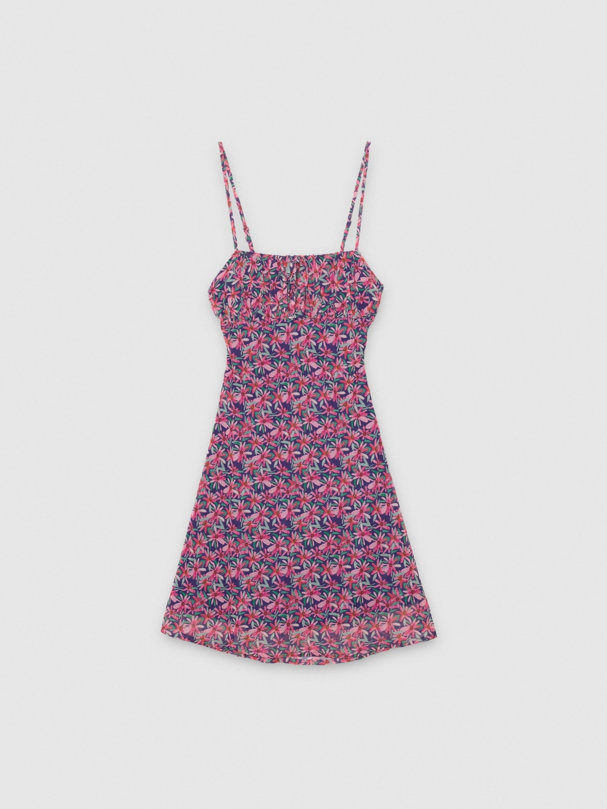 %Pto% Vestido alças flores fúcsia vista frontal