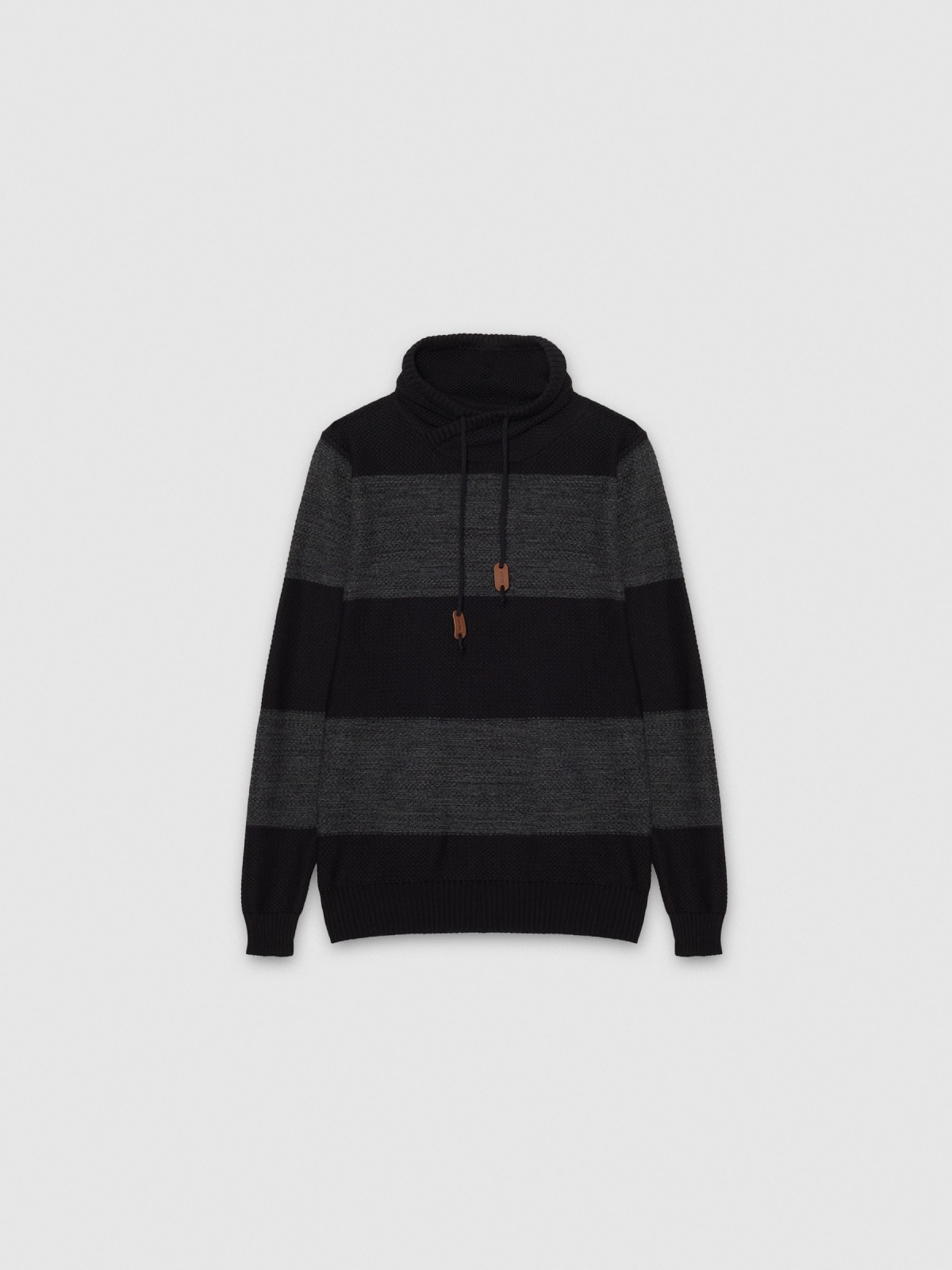 %Pto% Black striped funnel neck jersey black front view