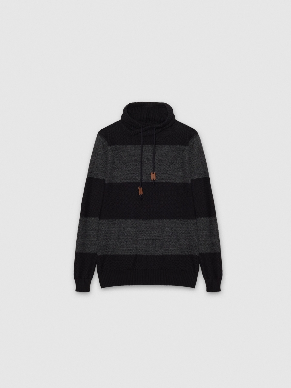  Black striped funnel neck jersey black front view
