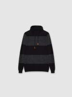 %Pto% Black striped funnel neck jersey black front view