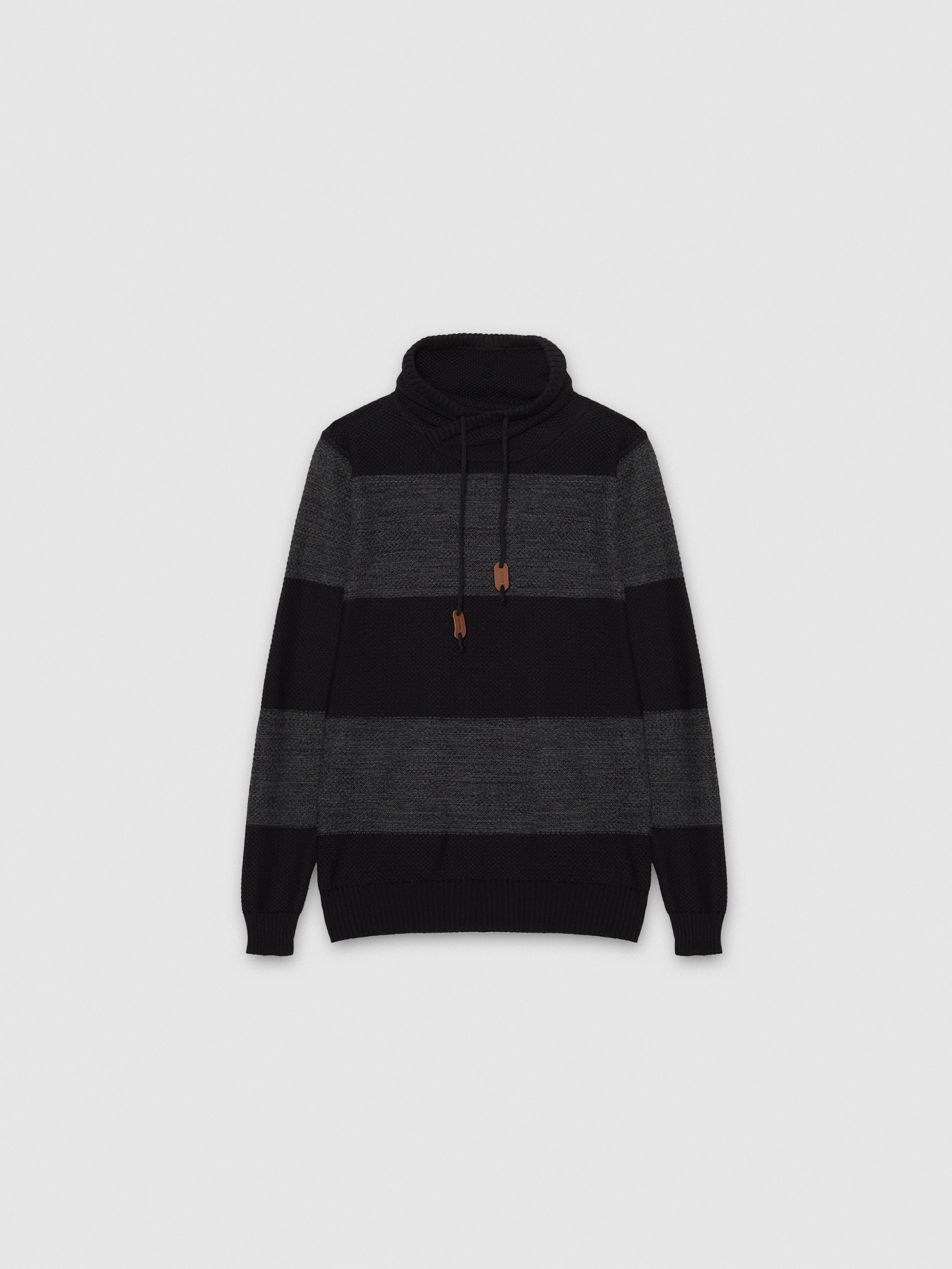 Black striped funnel neck jersey black middle front view