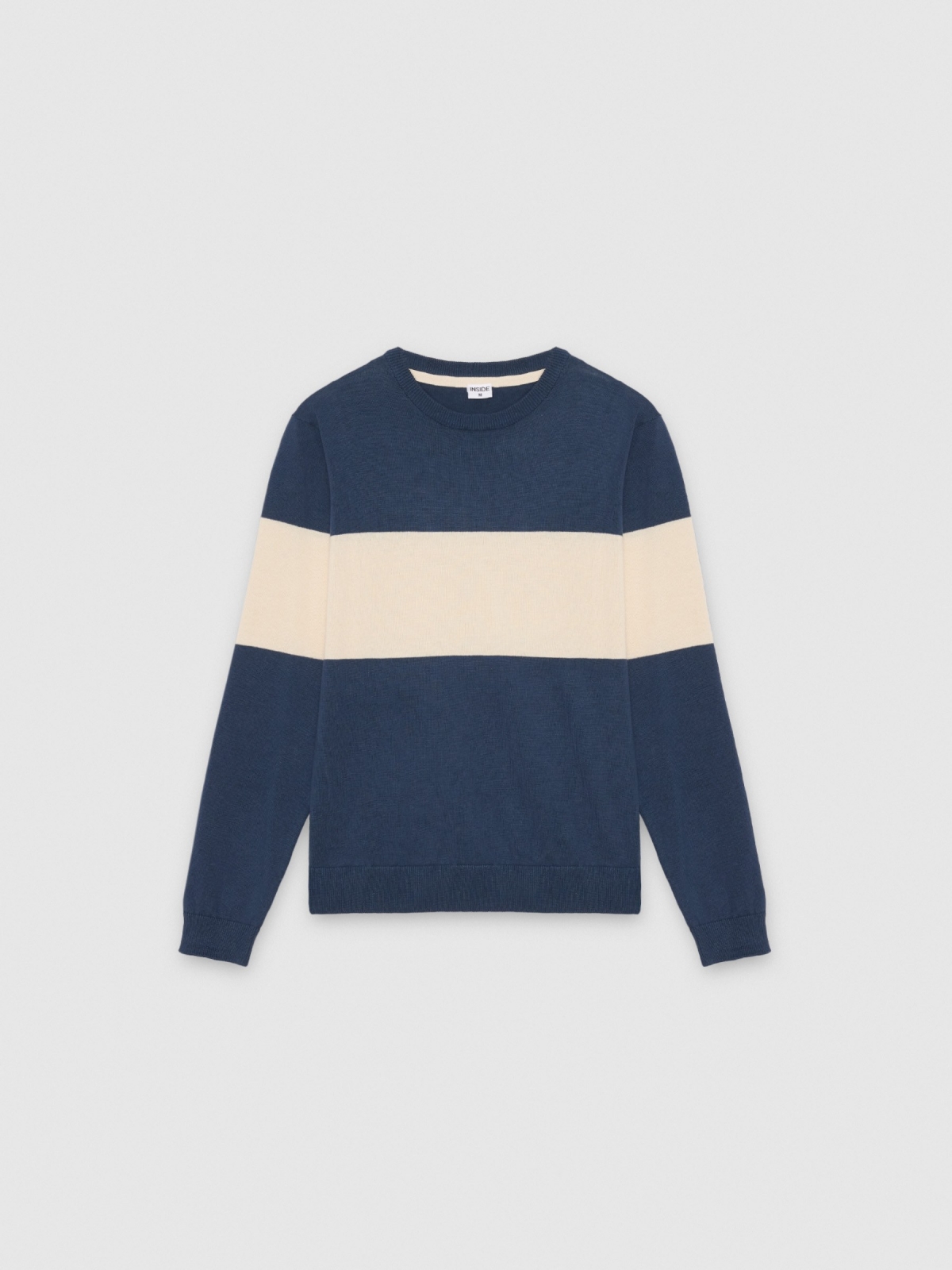 %Pto% Color block knit sweater petrol blue front view