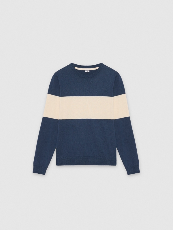  Color block knit sweater petrol blue front view