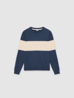 %Pto% Color block knit sweater petrol blue front view