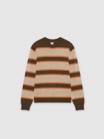 %Pto% Striped knit sweater with a round neck brown front view