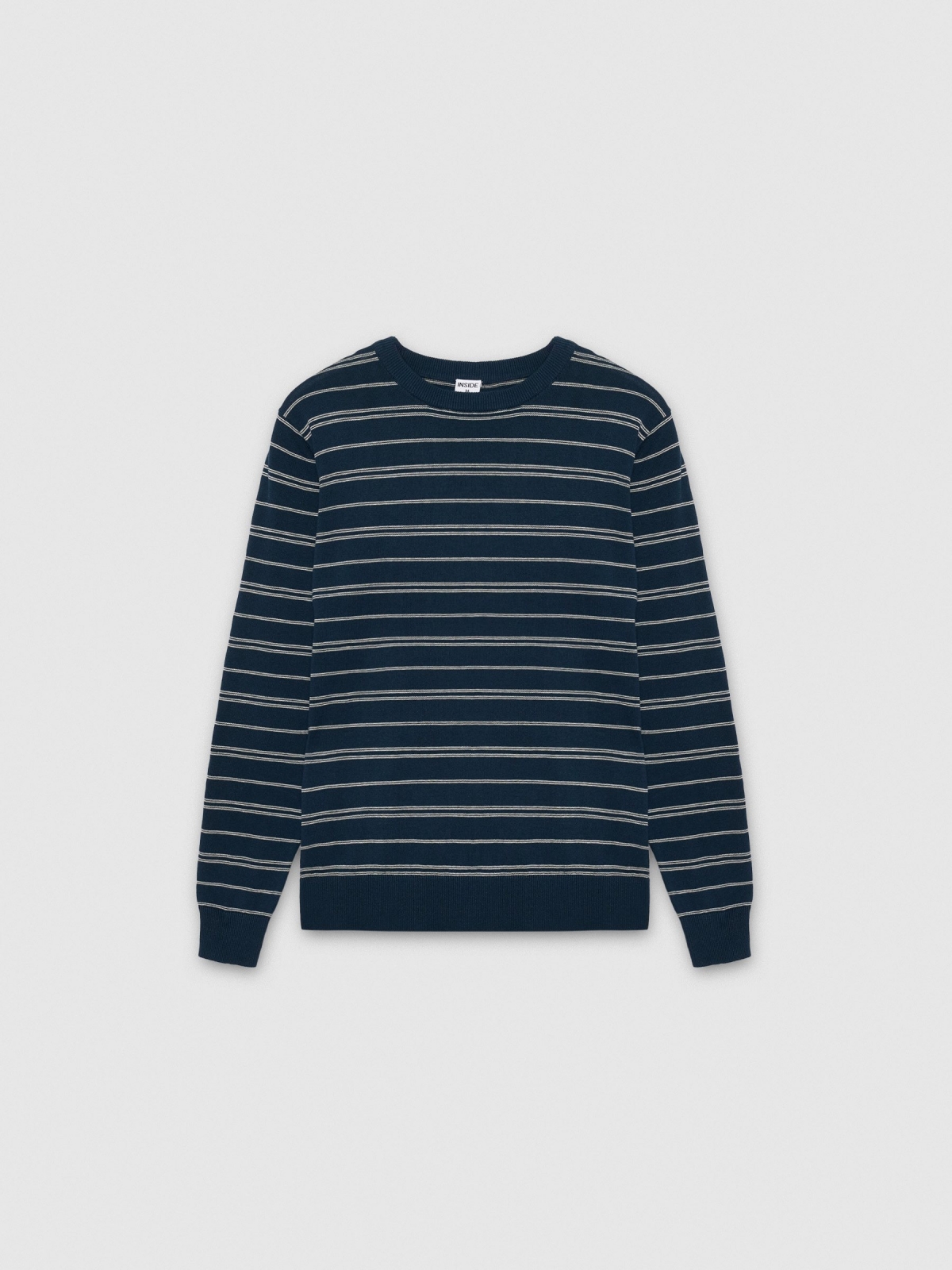 %Pto% Striped knit sweater with a round neck navy front view