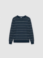 %Pto% Striped knit sweater with a round neck navy front view