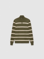 %Pto% Striped knit sweater with zipper collar khaki front view