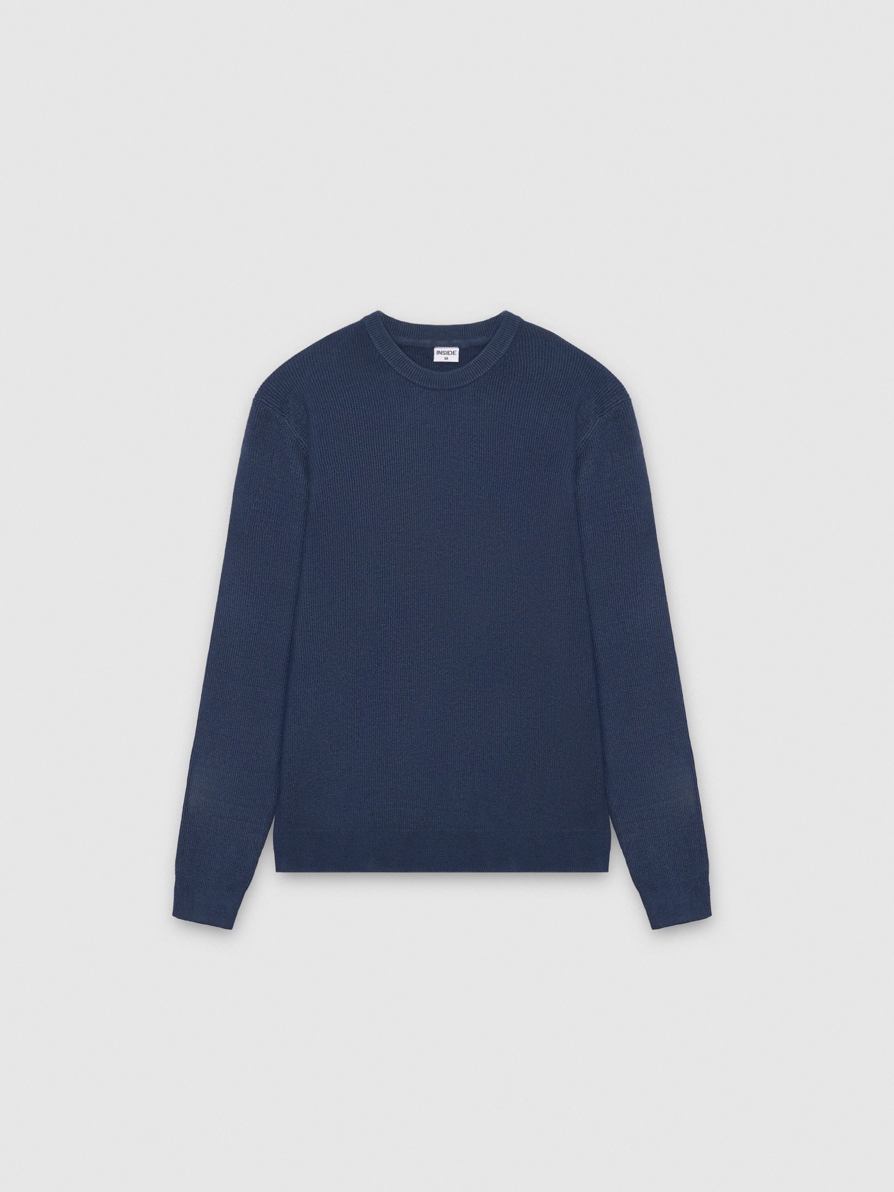 Basic knit round neck sweater navy middle front view
