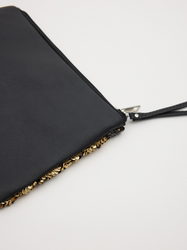 Bolsa de mão lantejoulas dourado vista lateral 45º