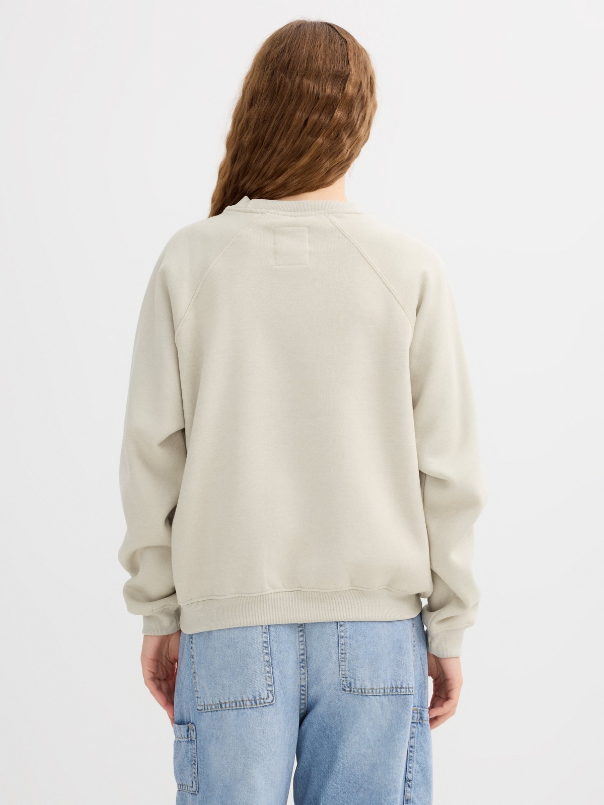 Embroidered fleece sweatshirt round neck raw middle back view