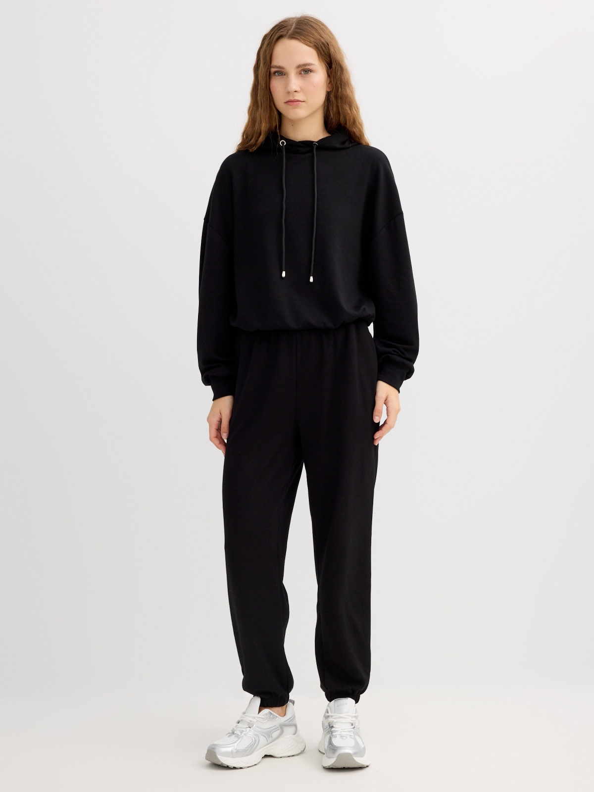 High-waisted sports jogger black front view