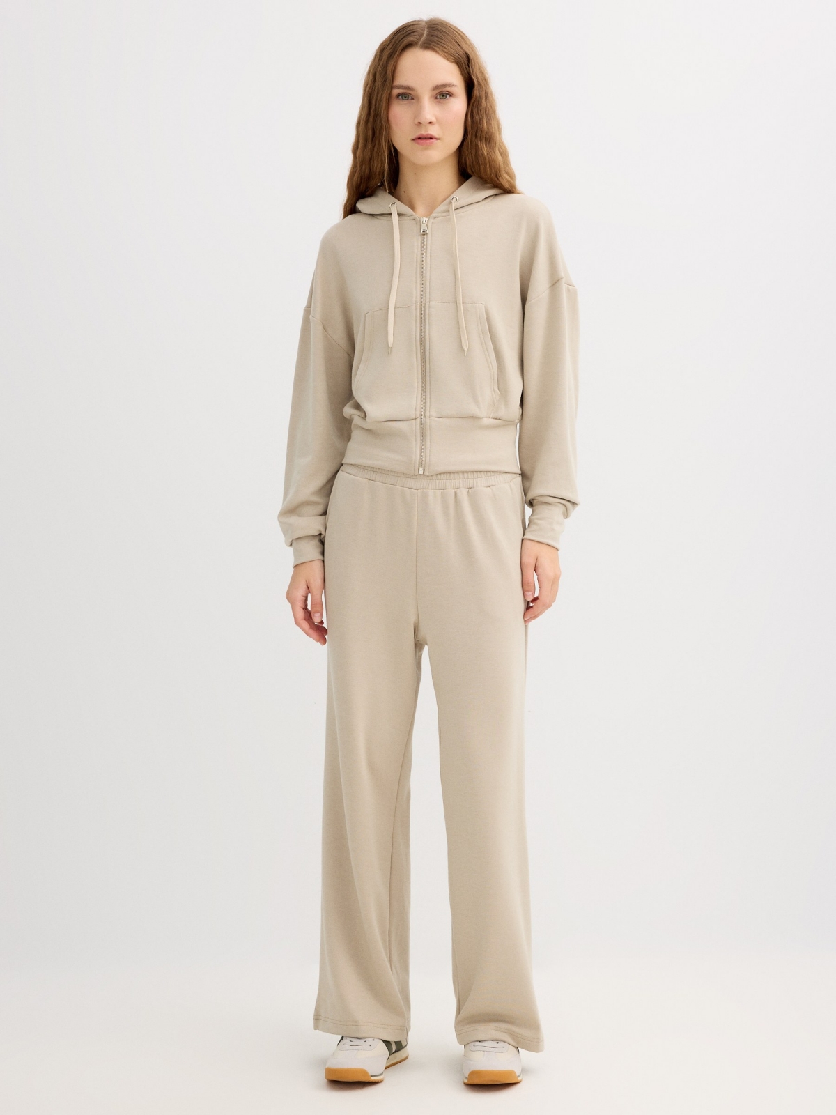 Wide leg cotton sweatpants greyish green front view