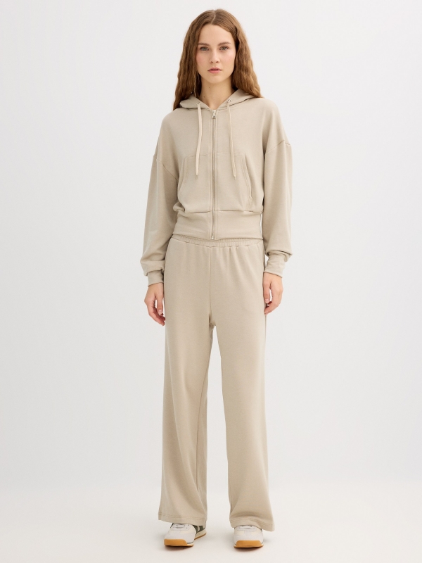 Pantalón chándal wide leg algodón verde grisáceo vista general frontal