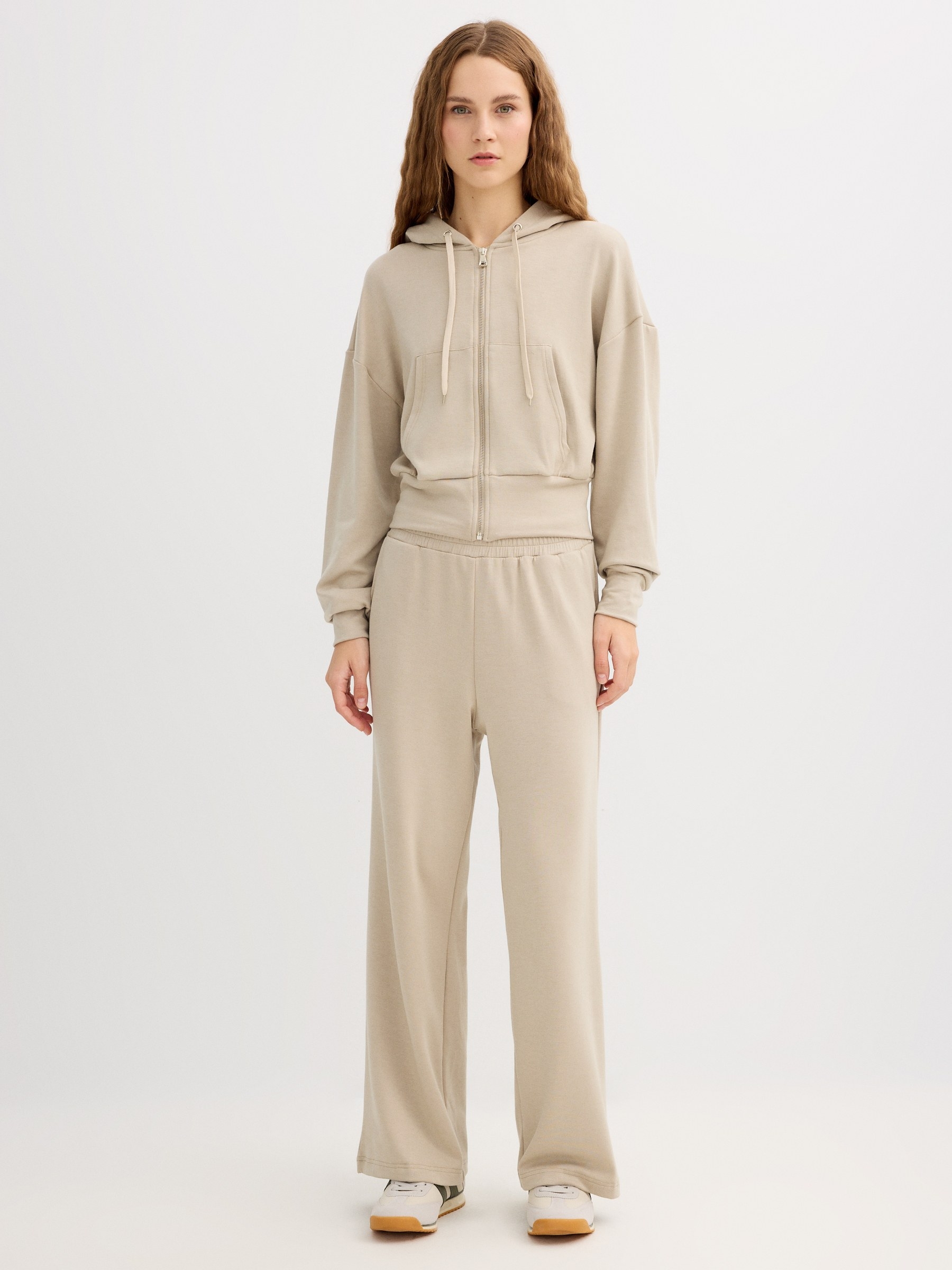 Wide leg cotton sweatpants greyish green front view