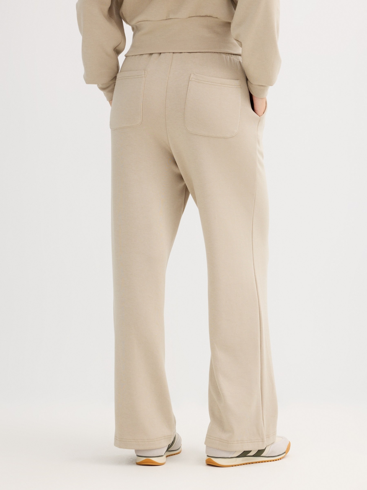 Wide leg cotton sweatpants greyish green middle back view