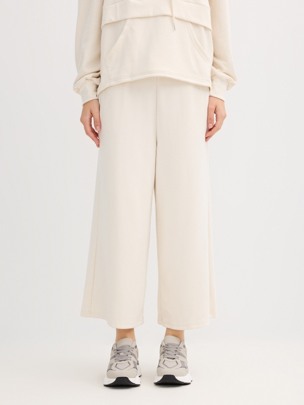 High-waisted wide leg sweatpants off white middle front view