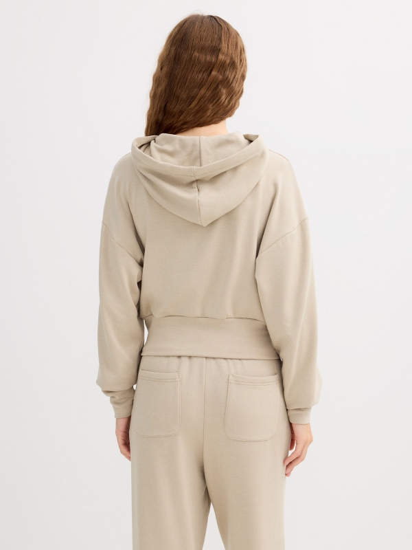 Hooded sweatshirt with zipper greyish green middle back view
