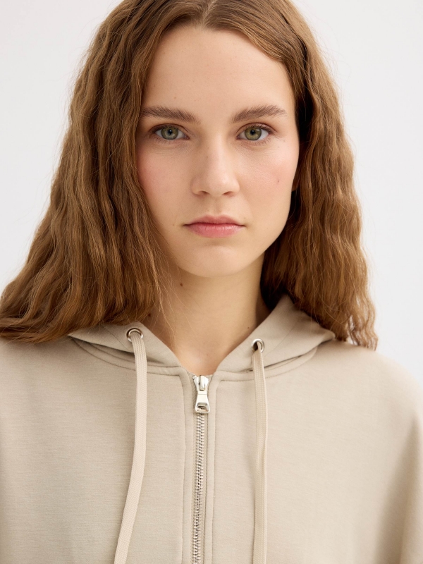 Hooded sweatshirt with zipper greyish green detail view