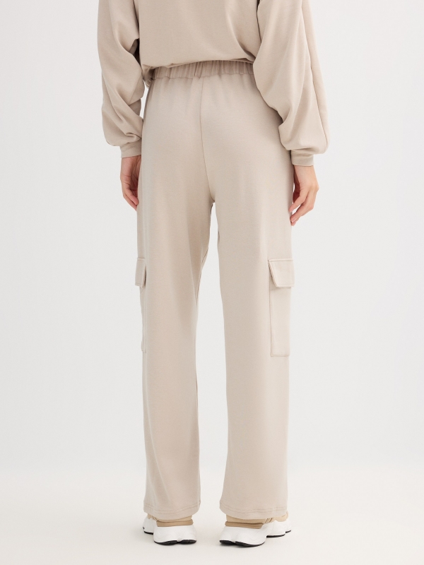 Beige wide leg sweatpants beige middle back view