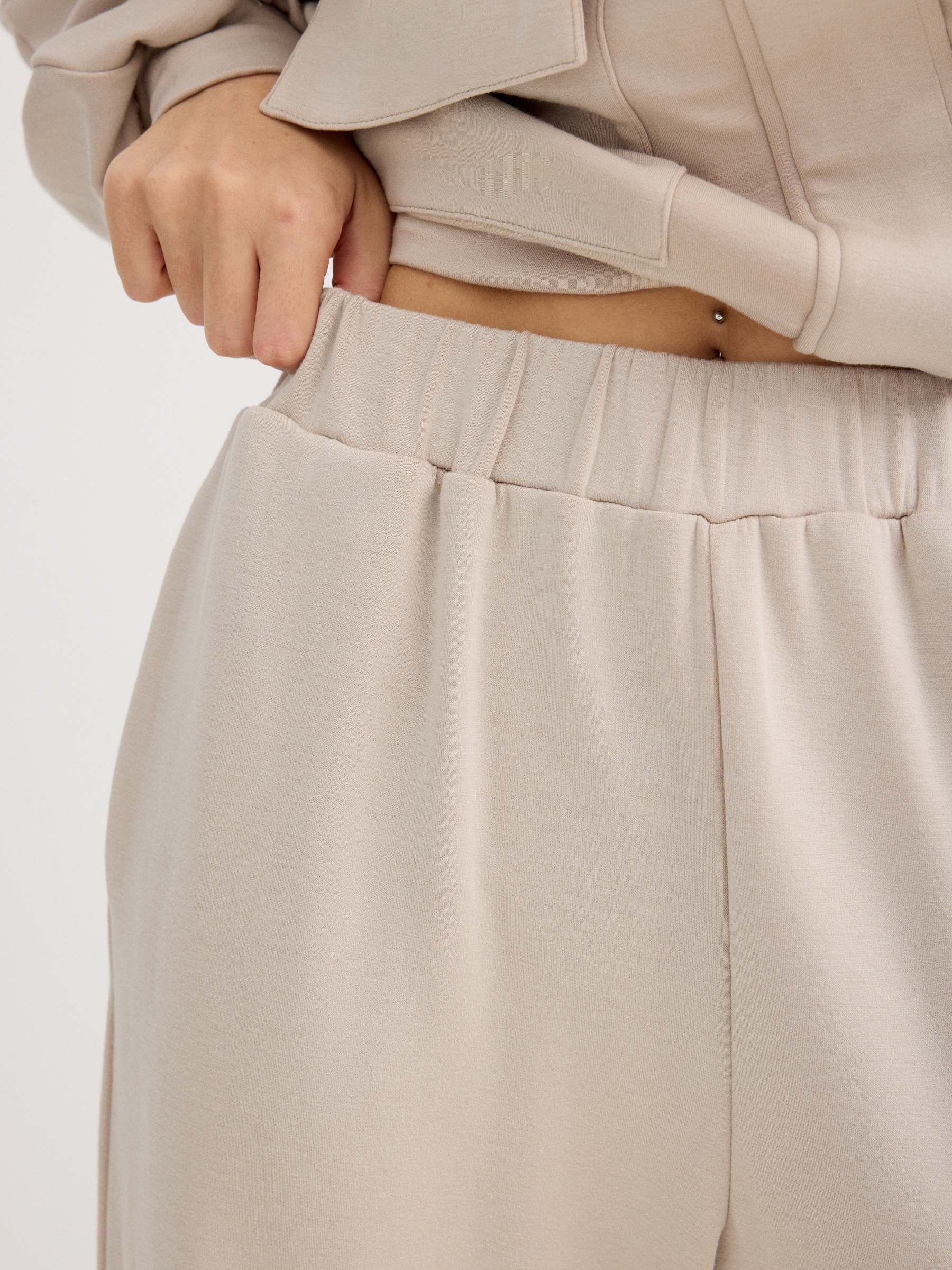 Beige wide leg sweatpants beige front view
