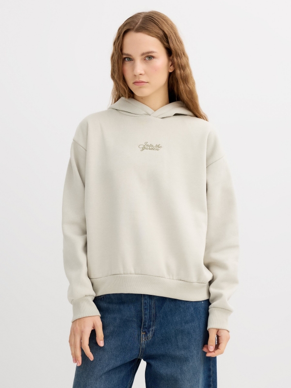 Sudadera felpa con capucha crudo vista media frontal