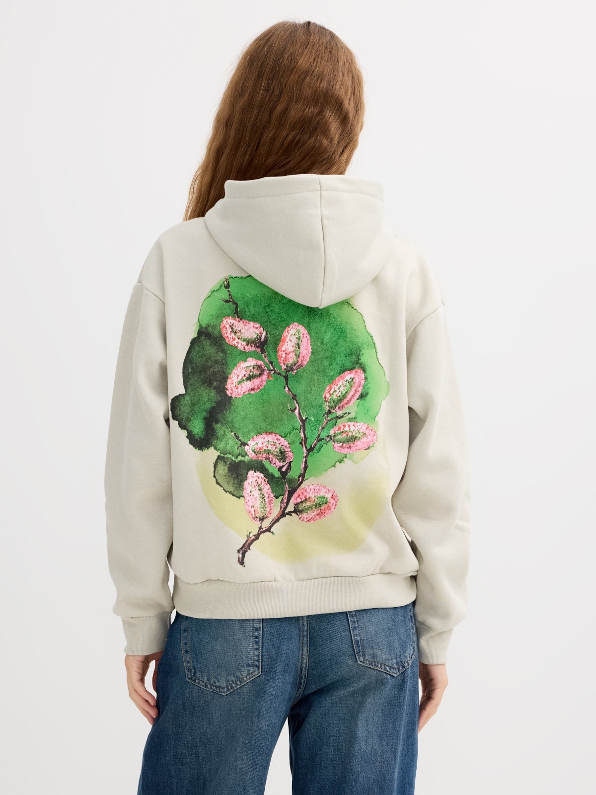 Fleece hoodie raw middle back view