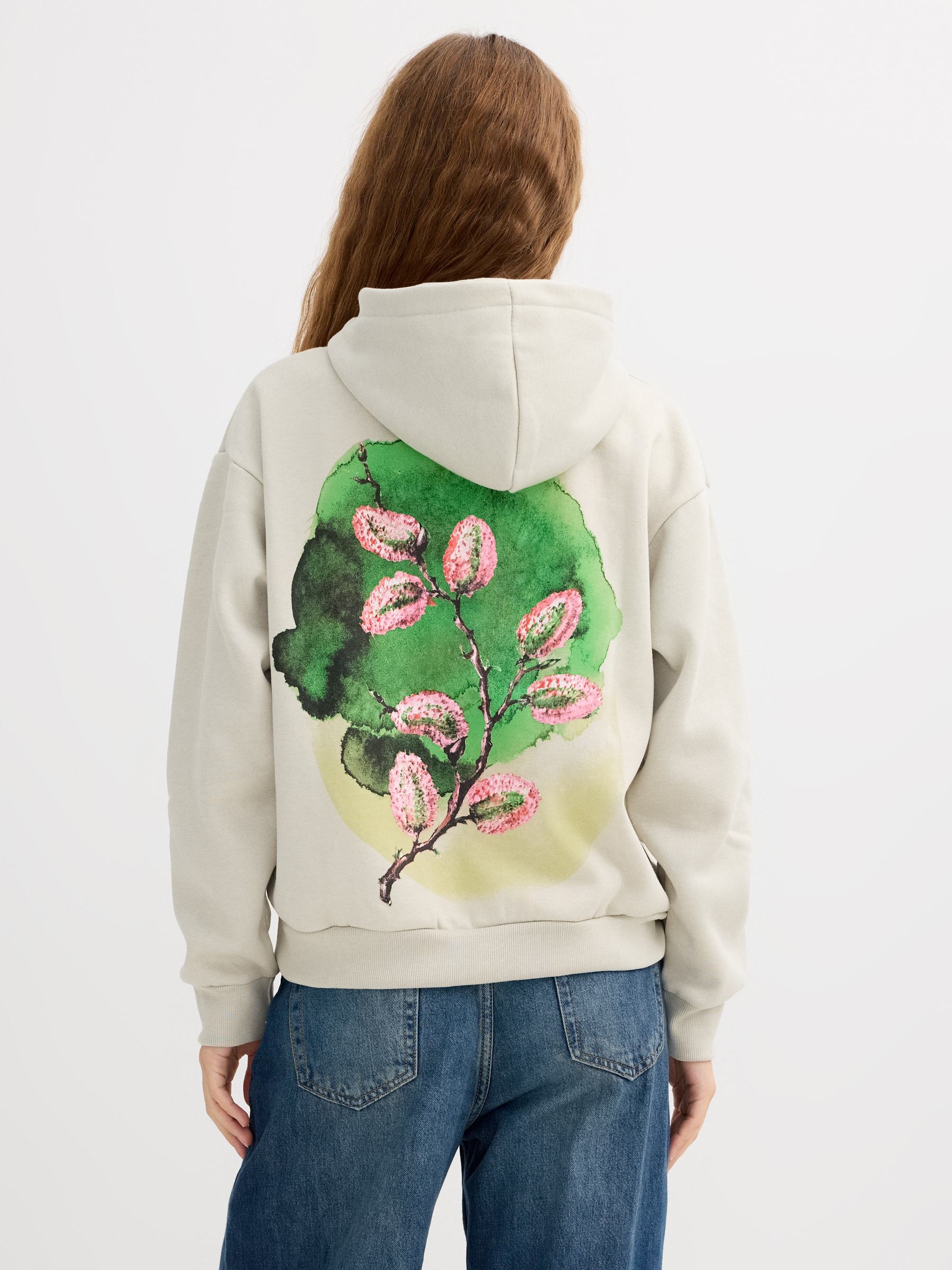 Fleece hoodie raw middle front view