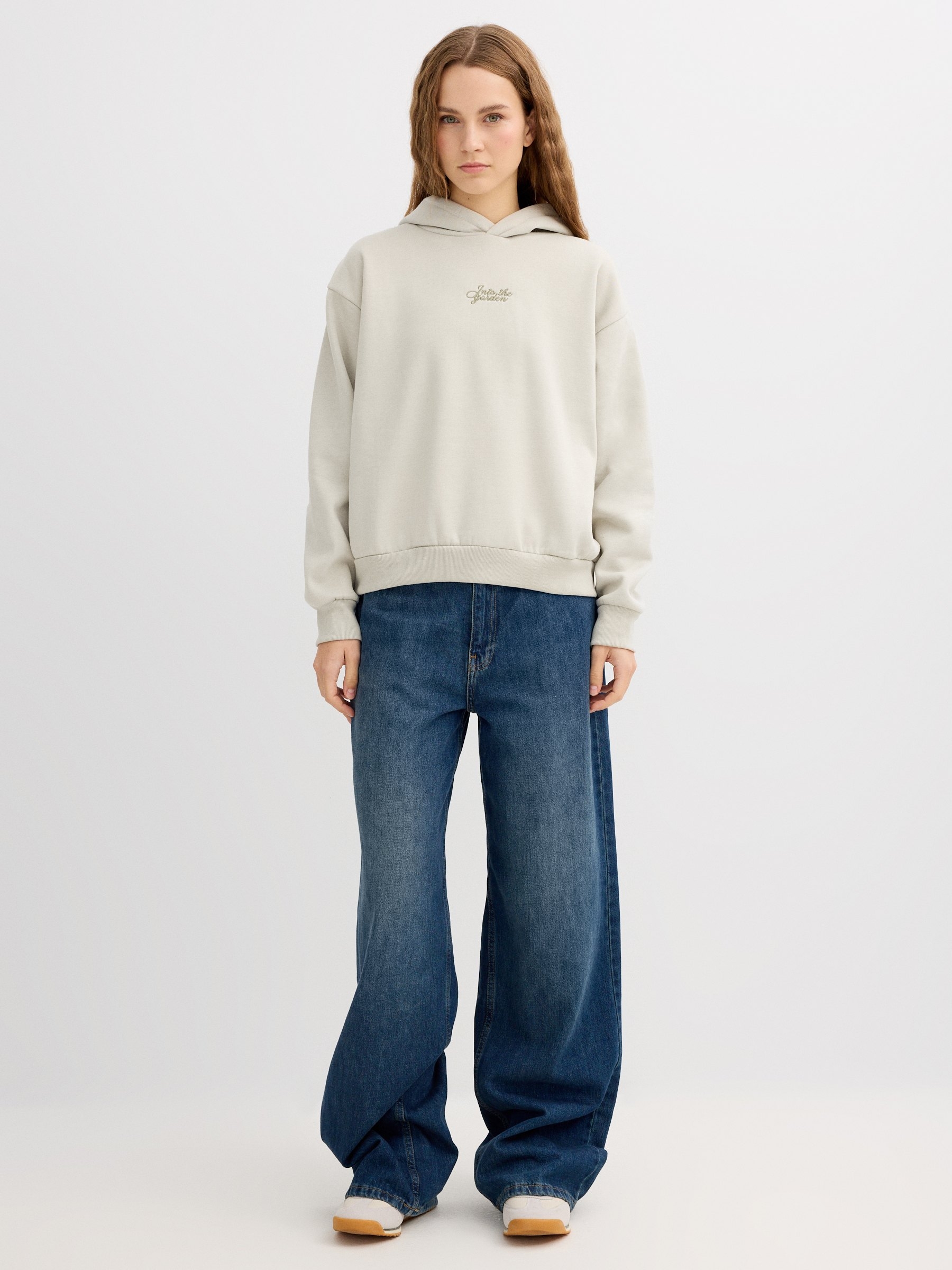 Fleece hoodie raw middle front view