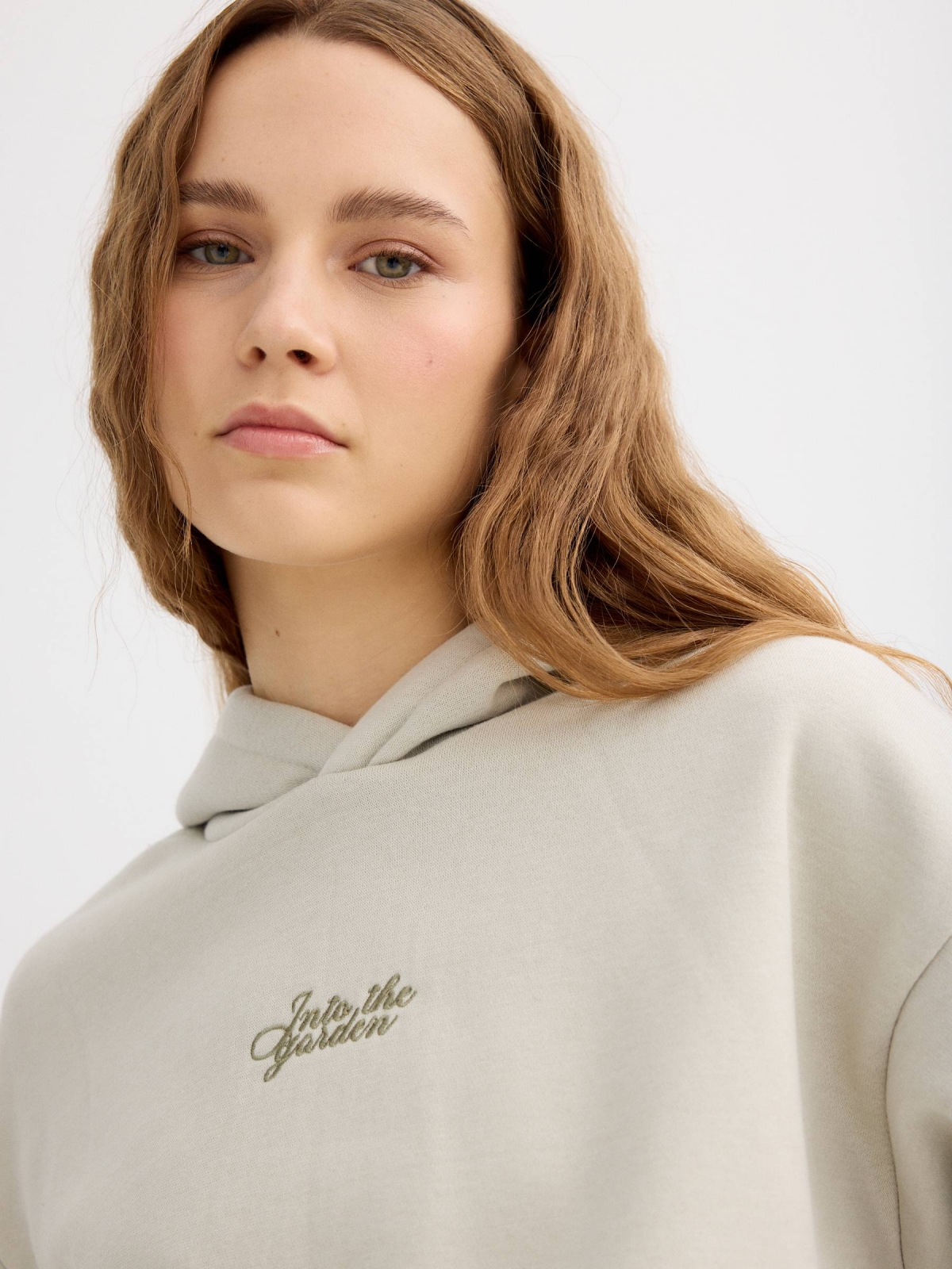 Fleece hoodie raw detail view