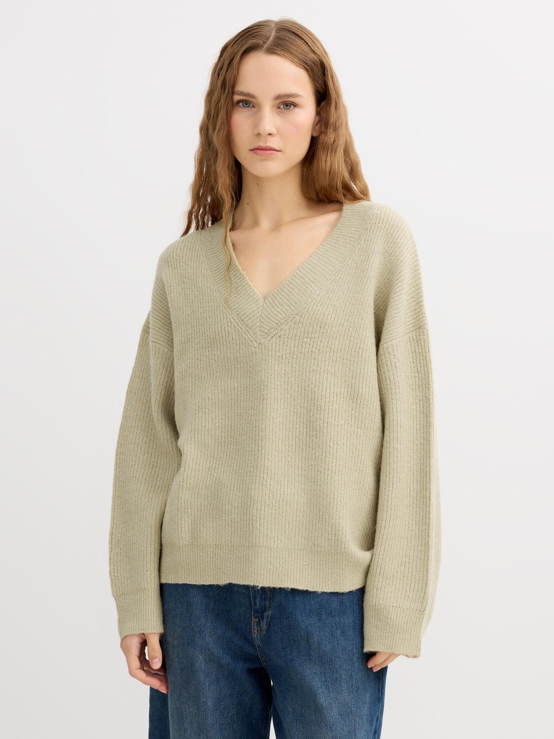 Jersey cuello pico liso verde claro vista media frontal