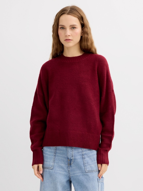 Jersey casual tricô gola redonda granada vista meia frontal