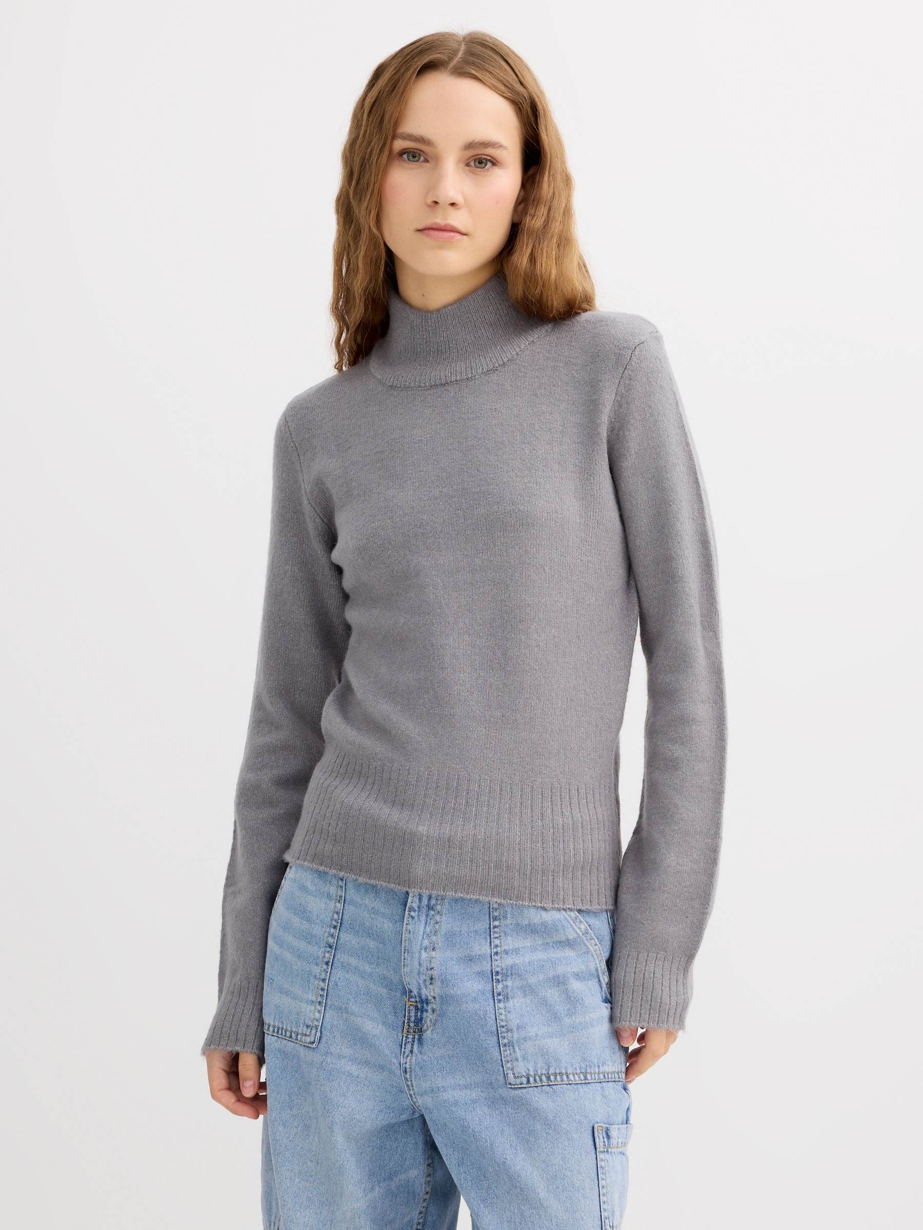 Slim turtleneck casual jersey grey middle front view