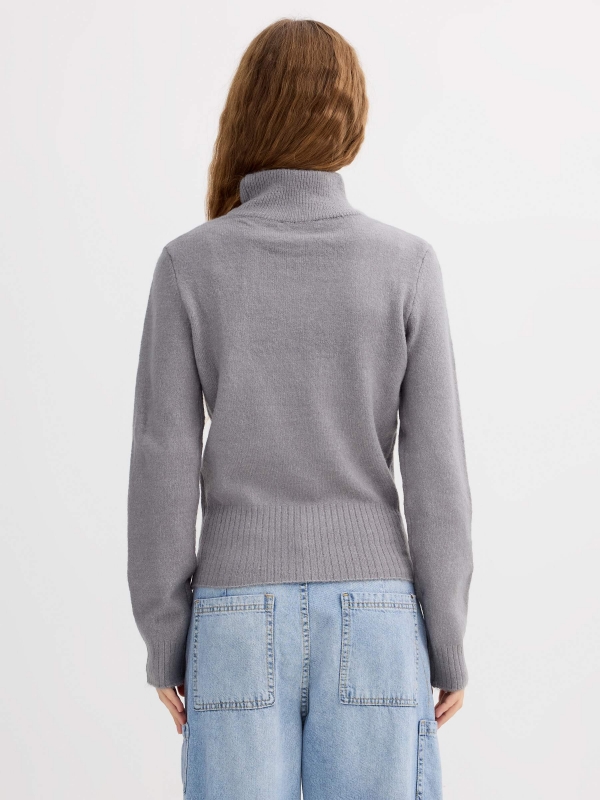 Slim turtleneck casual jersey grey middle back view