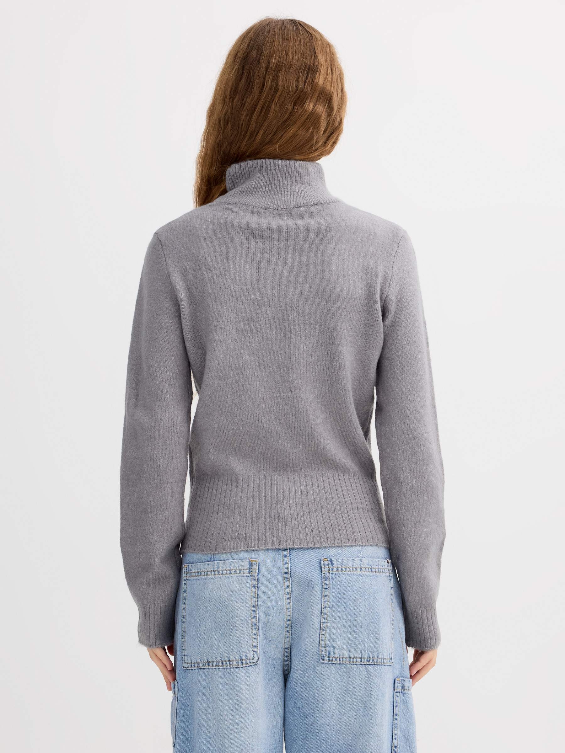 Slim turtleneck casual jersey grey middle front view