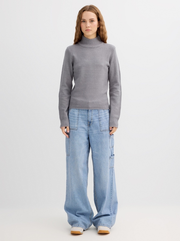 Jersey casual cuello vuelto slim gris vista general frontal