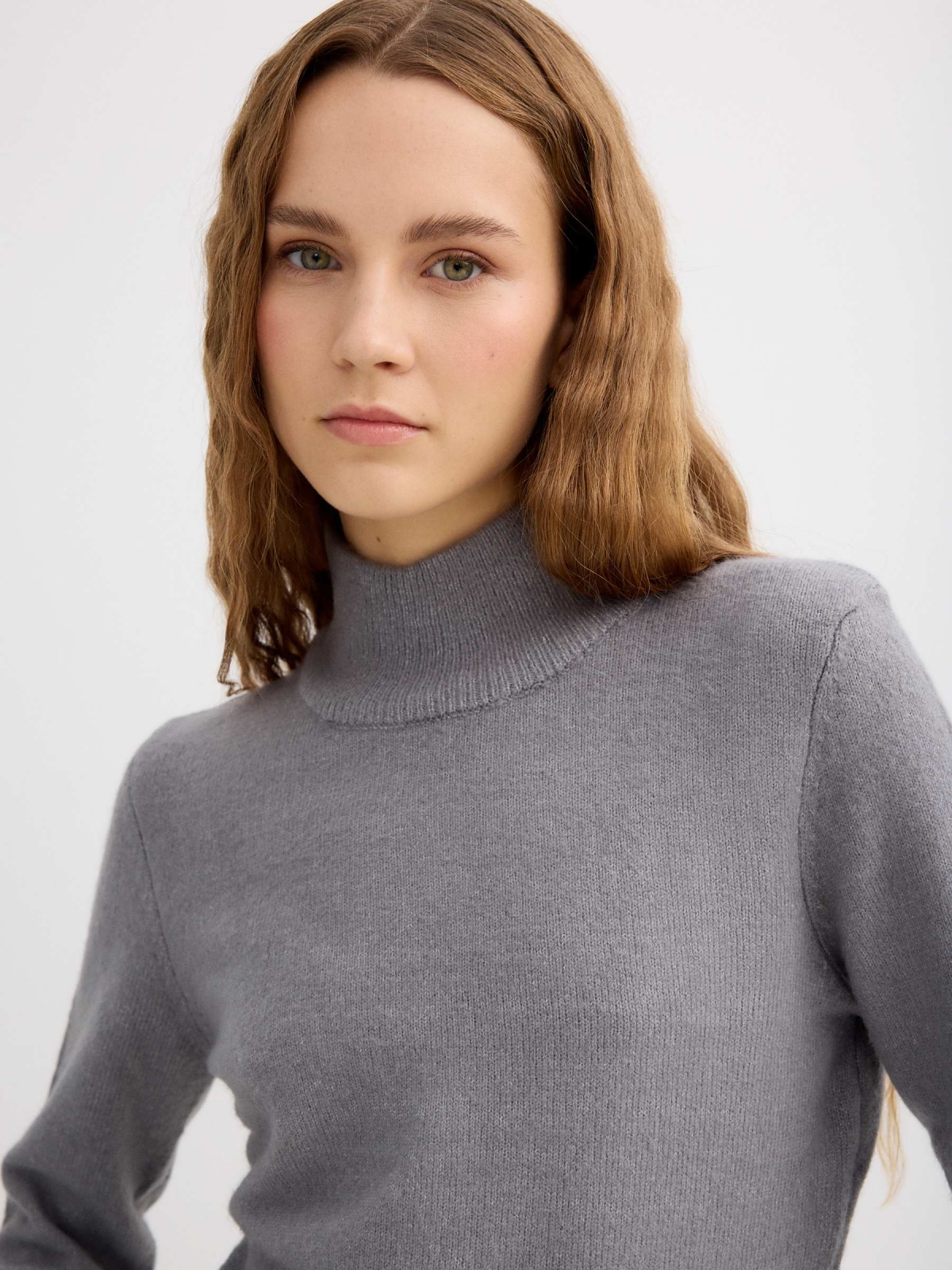 Slim turtleneck casual jersey grey detail view