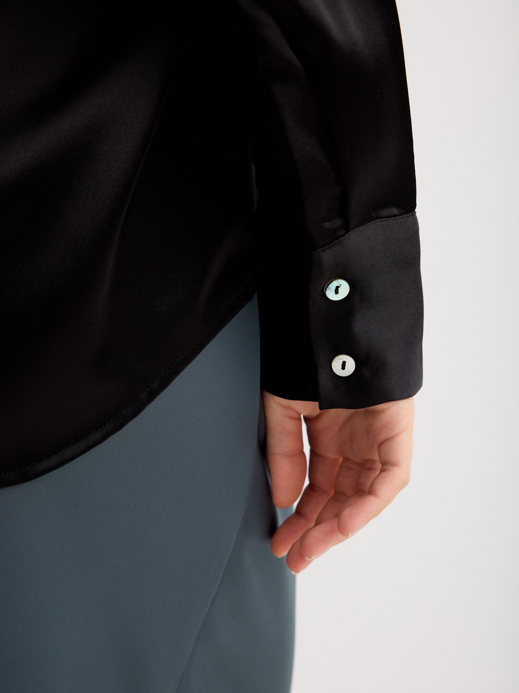 Basic black satin shirt black middle front view