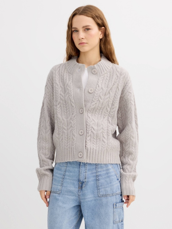 Casual cable knit cardigan medium melange middle front view