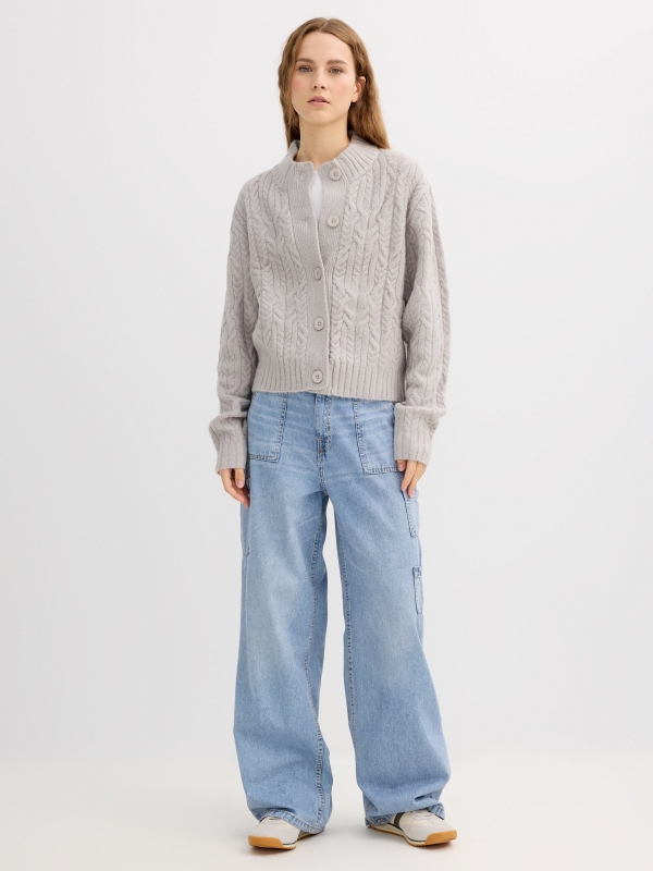 Casual cable knit cardigan medium melange front view