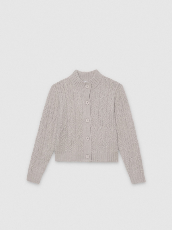  Cardigã casual de tricô com tranças melange meio vista frontal