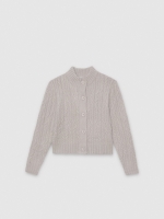 %Pto% Casual cable knit cardigan medium melange front view