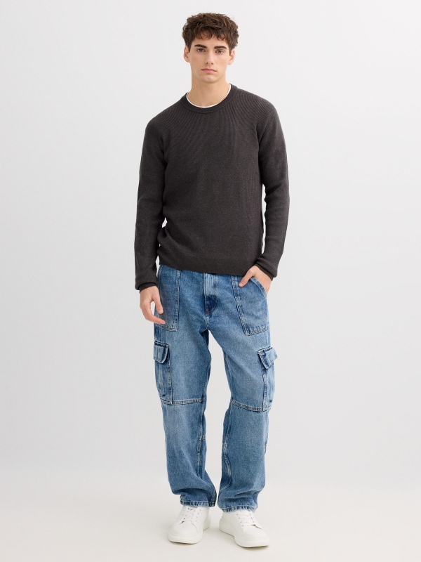 Jeans multi-pocket cargo blue front view