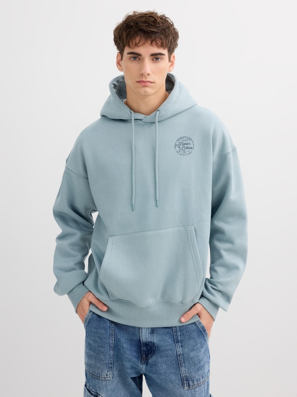 Oversized fleece hoodie blue middle front view