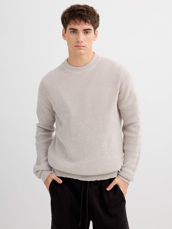 Basic knit round neck sweater raw middle front view