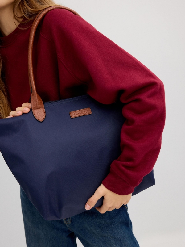 Bolsa shopper lona azul escuro vista detalhe